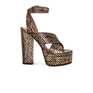 Alaia Platform Heel Sandals 39.5/ US 9.5 Black Gold Leather Snakeskin Embossed
